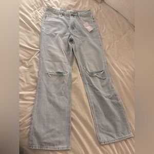 High Rise Distressed Straight Jeans light wash